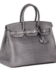 HMS Gris Paris Matte Alligator Leather Birkin 35cm Retourne Tote