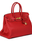 HMS Vermillion Clemence Leather Birkin 35cm Retourne Tote