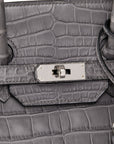 HMS Gris Paris Matte Alligator Leather Birkin 35cm Retourne Tote