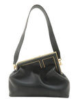 FNDI Leather First Medium 2Way Clutch Shoulder Bag Black 8BL127