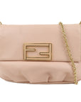FNDI Leather Chain Shoulder Bag Purse PInk Beige 8M0276