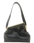 FNDI Leather First Medium 2Way Clutch Shoulder Bag Black 8BL127