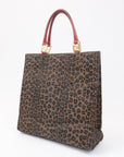 FNDI Canvas Leather Leopard Tote Bag Hand Bag Brown Red