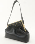FNDI Leather First Medium 2Way Clutch Shoulder Bag Black 8BL127