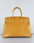 HMS Birkin 35cm 6089 New Golden Crocodile Vein Handbags Gold