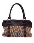 CHRISTIAN D1OR Brown Logo Oblique Canvas Satchel Shoulder Bag