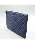 A82552 Navy Caviar Classic Large CC Silver Logo Clutch CH