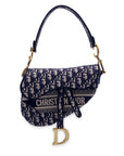 CHRISTIAN D1OR Blue Jacquard Oblique Canvas Embroidery Saddle Bag