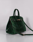HMS Birkin 30cm Crocodile Leather Bag With Strap Green Gold
