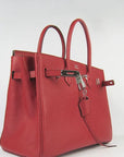 HMS Birkin 35cm Togo Leather Handbags Red Silver