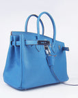HMS Birkin 30cm Togo Leather Handbags Blue Silver