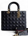 *Flap, Calfskin* D1OR Lady Large - Cannage Calfskin Black Golden Hardware