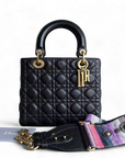 *Flap, Grained Calfskin* D1OR Lady Medium - Calfskin Cannage Black Gold Hardware