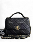 *Full Set, Receipt* CH Small 23CM Chain Infinity Top Handle Quilted Calfskin Black Golden Hardware Series 28 Shoulder Bag