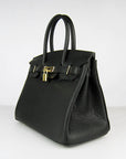 HMS Birkin 30cm Togo Leather Handbags Black Golden