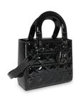 CHRISTIAN D1OR Black Ultraglossy Patent Cannage Small Lady D1OR
