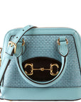 GCCI Horsebit Mini Top Handle Raffia Teal