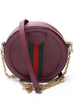 GCCI Ophidia Leather Round Small Crossbody Burgundy
