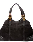 GCCI Horsebit Canvas/Leather Shoulder Bag Black