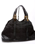 GCCI Horsebit Canvas/Leather Shoulder Bag Black
