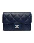 A80799 Navy caviar skin silver snap card holder business wallet CH