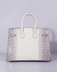 HMS Birkin 35cm Crocodile Leather Handbag Grey White Gold