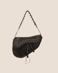 CHRISTIAN D1OR 2004 BLACK SUEDE EMBELLISHED WHIPSTITCH SADDLE BAG