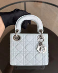 *Rare Caviar* D1OR Lady Mini - Cannage Grained Calfskin Glacier White Ice Blue Silver Hardware Adjustable Strap