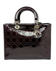 Cannage Patent Leather Lady D1OR Satchel Brown