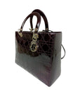Cannage Patent Leather Lady D1OR Satchel Brown