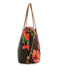 Brown LV Monogram Roses Neverfull MM Tote Bag