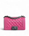 *Calfskin* CH Boy Small - Quilted Calfskin Boy Pink Ruthenium Silver Hardware Series 26