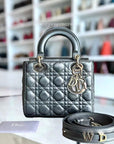 *ABC Strap* D1OR Lady Small MyABC Cannage Calfskin Metallic Gunmetal Grey Golden Hardware