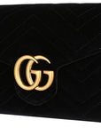 (WMNS) GCCI GG Marmont Gold Logo Distress Velvet Chain Shoulder Messenger Bag Mini Black 474575-9QIDT-1000
