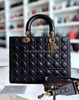 *Flap, Calfskin* D1OR Lady Large - Cannage Calfskin Black Golden Hardware