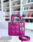 *Full Set Receipt* D1OR Lady Mini Cannage Lambskin Purple Violet Silver Hardware Adjustbale Strap