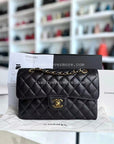 *Microchip, Full Set Receipt* CH Small Caviar Classic Flap Quilted Black Golden Hardware