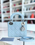 *Rare Caviar* D1OR Lady Mini - Cannage Grained Calfskin Glacier White Ice Blue Silver Hardware Adjustable Strap