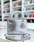 *Rare* D1OR Lady Mini - Lizard Silver Metallic Limited Edition Chain Strap Silver Hardware