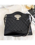 31 Gold Hardware Small Shiny Lambskin Shoulder Bag Black CH