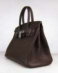 HMS Birkin 30cm Togo Leather Handbags Dark Coffee Silver