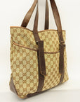 GCCI GG Canvas 002-1073 Women's Leather Tote Bag Beige,Brown