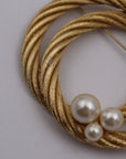 CHRISTIAN D1OR Brooch Metal Fake Pearl Gold Pin Rope