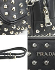 PRD Crossbody Shoulder Bag Studded Leather/Metal Black/Silver Unisex