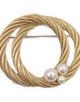 CHRISTIAN D1OR Brooch Metal Fake Pearl Gold Pin Rope