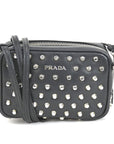 PRD Crossbody Shoulder Bag Studded Leather/Metal Black/Silver Unisex