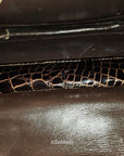 FNDI brown crocodile leather bag w two-tone chain strap & XL FF clasp