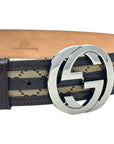 GG Supreme Leather Trimmed Interlocking G Buckle Belt Luxury Designer By GCCI In Brown Monogram Canvas/Leather, Size: Small