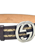GG Supreme Leather Trimmed Interlocking G Buckle Belt Luxury Designer By GCCI In Brown Monogram Canvas/Leather, Size: Small