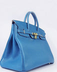HMS Birkin 35cm Togo Leather Handbags 6099 Blue Golden